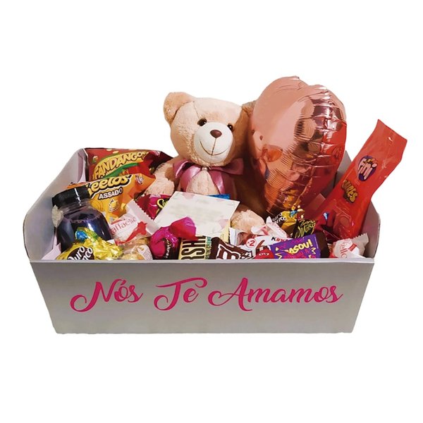 Cesta de Doces Grande Personalizada Balão Pelúcia