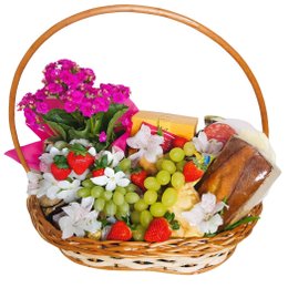 Imagem de Cesta de Café da Manhã M em Vime Flor Plantada e Doces