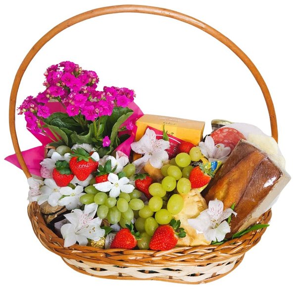 Cesta de Café da Manhã M em Vime Flor Plantada e Doces