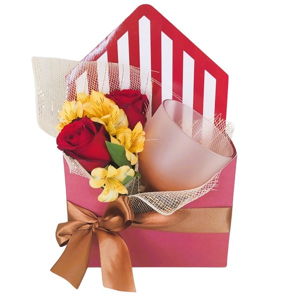 Caixa Envelope Flores e Taça Gin