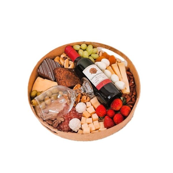 Bandeja em MDF Redonda M com Vinho Frios e Petiscos