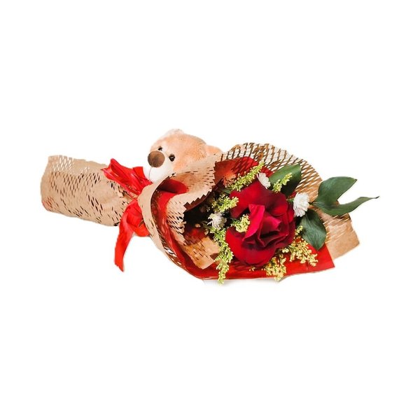 Urso de Pelúcia 15cm e Buque de Rosa