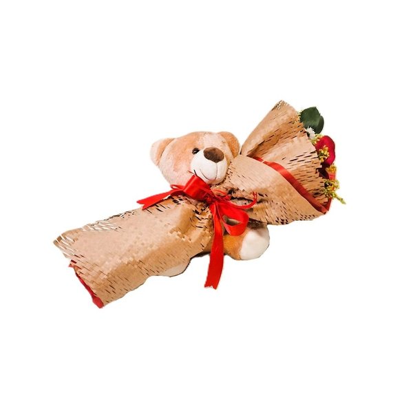 Urso de Pelúcia 15cm e Buque de Rosa