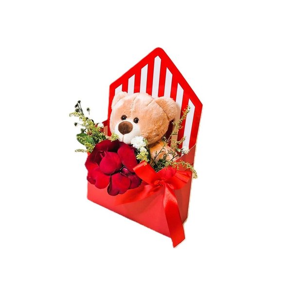 Envelope Com Urso de Pelúcia e Rosa