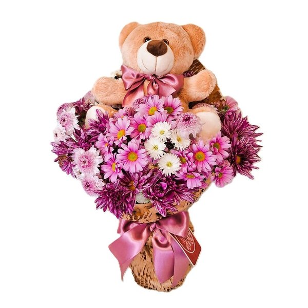 Buque de Flor do Campo com Urso de Pelúcia 15cm