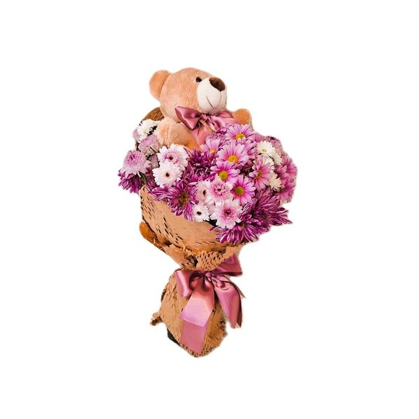 Buque de Flor do Campo com Urso de Pelúcia 15cm