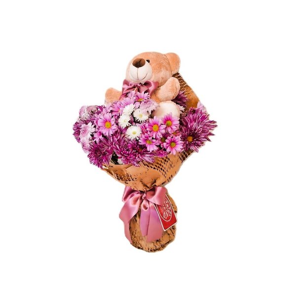 Buque de Flor do Campo com Urso de Pelúcia 15cm