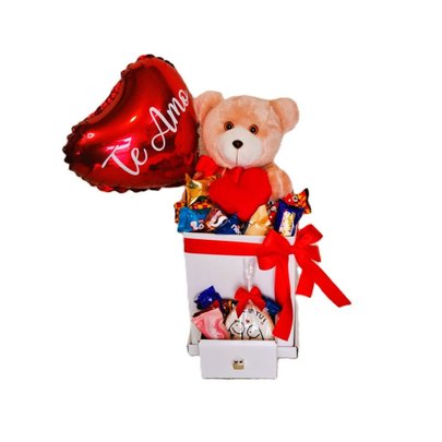 Caixa Gaveta Com Urso Com Coração Chocolates Variados