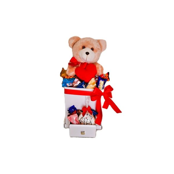 Caixa Gaveta Com Urso Com Coração Chocolates Variados 