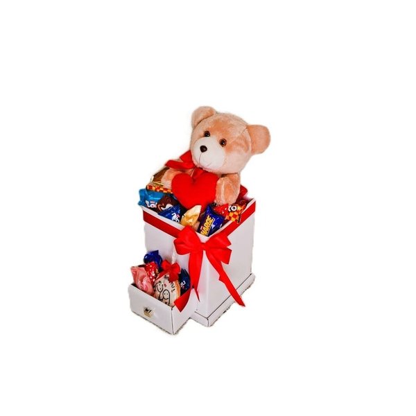 Caixa Gaveta Com Urso Com Coração Chocolates Variados 
