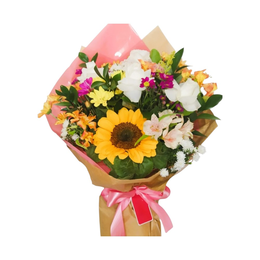 Imagem de Buquê de Flores Variadas, Girassol, Rosas e Astromélia