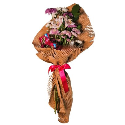 Buquê Pequeno com Flores do Campo e Chocolates