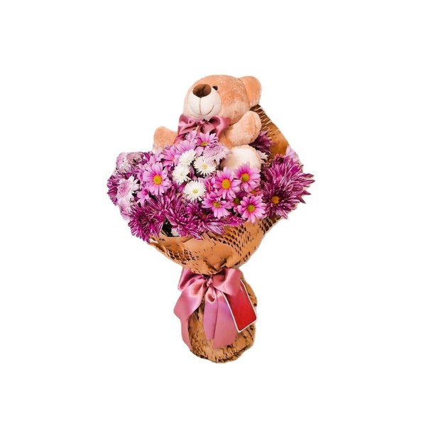Buquê Flores do Campo P com Urso de Palúcia