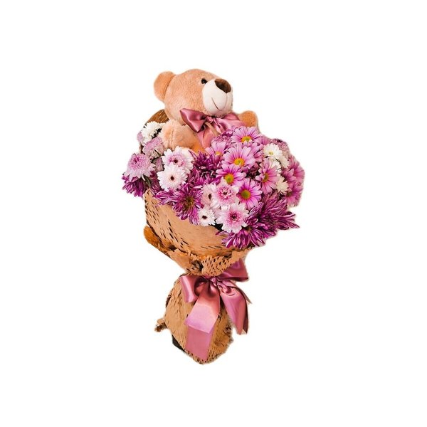 Buquê Flores do Campo P com Urso de Palúcia