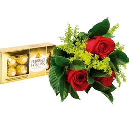 Imagem de Buquê 3 Rosas Vermelhas e Ferrero
