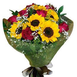 Imagem de Buquê Luxo de Girassóis e Rosas em Tela