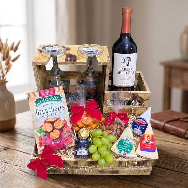 Cesta Especial Queijos e Vinho 2 Taças