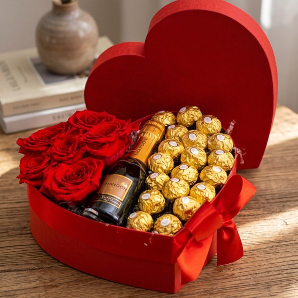 Coração Premium de Rosas, Chandon e Ferrero