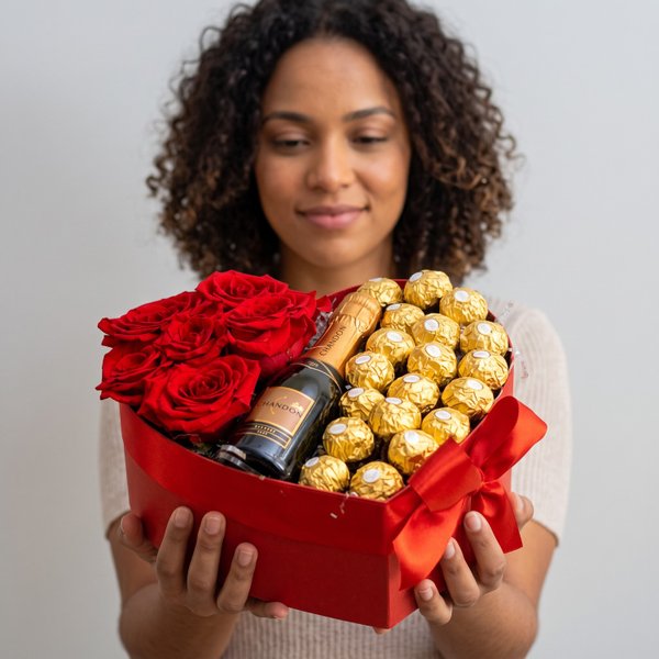 Coração Premium de Rosas, Chandon e Ferrero