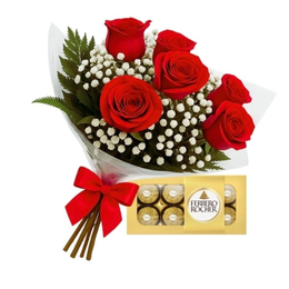 Imagem de Buquê  6 Rosas Vermelhas e Chocolate