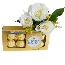 Imagem de Ramalhete 3 Rosas Brancas e Ferrero 