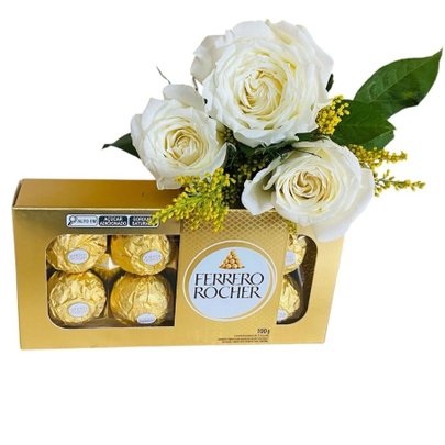 Ramalhete 3 Rosas Brancas e Ferrero