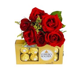 Imagem de Buquê 6 Rosas Vermelhas e Ferrero