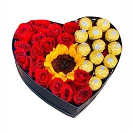 Imagem de Box de Coração Rosas e Girassol
