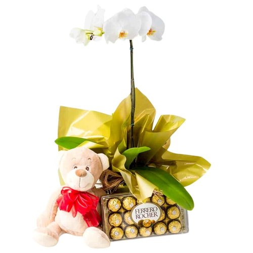 Kit Orquídea, Pelúcia e Chocolate
