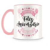 Caneca Feliz aniversário rosa