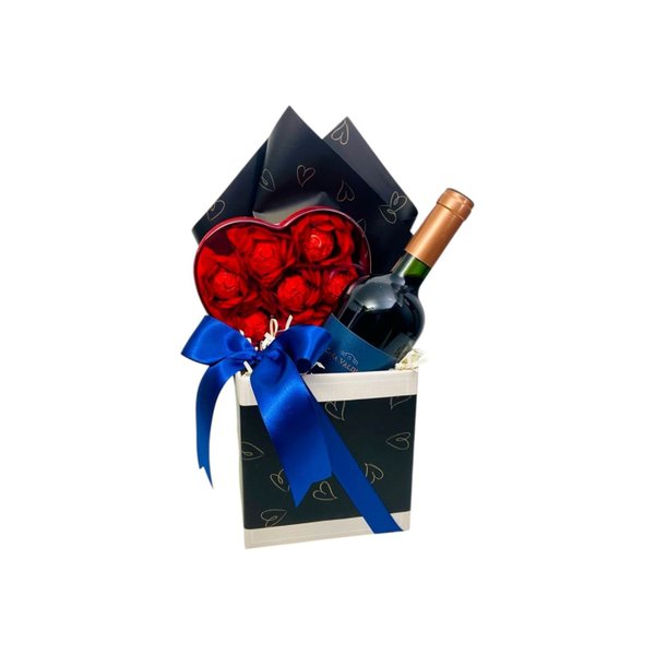 Cesta Dia dos Pais Azul Vinho e Chocolate