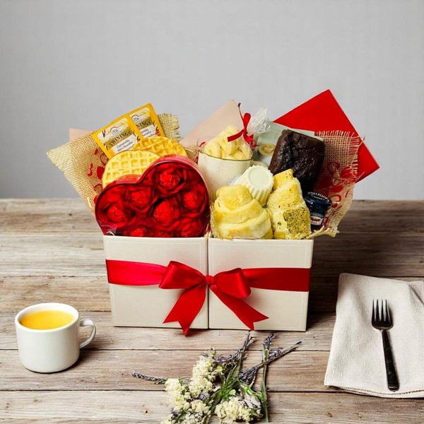 Cesta de café da manhã Vermelha - Delícias e chocolate