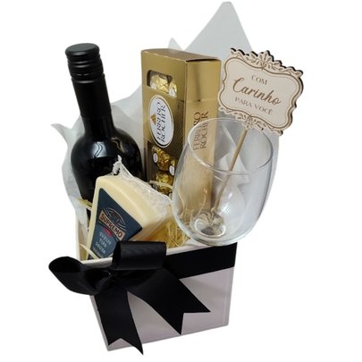 Dia dos Pais Cesta de Vinho G, Taça e Queijo