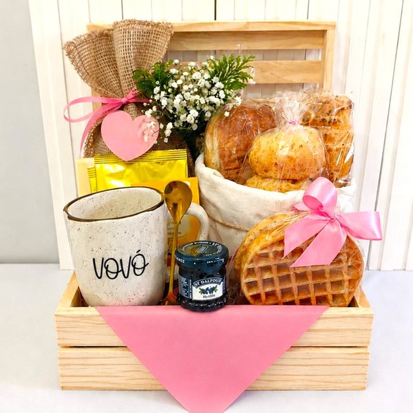 Cesta de Café da Manhã Rosa - Feliz Dia da Avó 