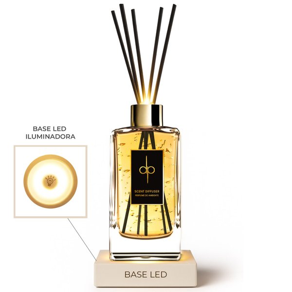 Kit - Difusor (Varetas) Gold 22K & Base Iluminada 