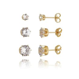 Imagem de Trio De Brincos Coroa Ponto De Luz Banhado A Ouro 18K