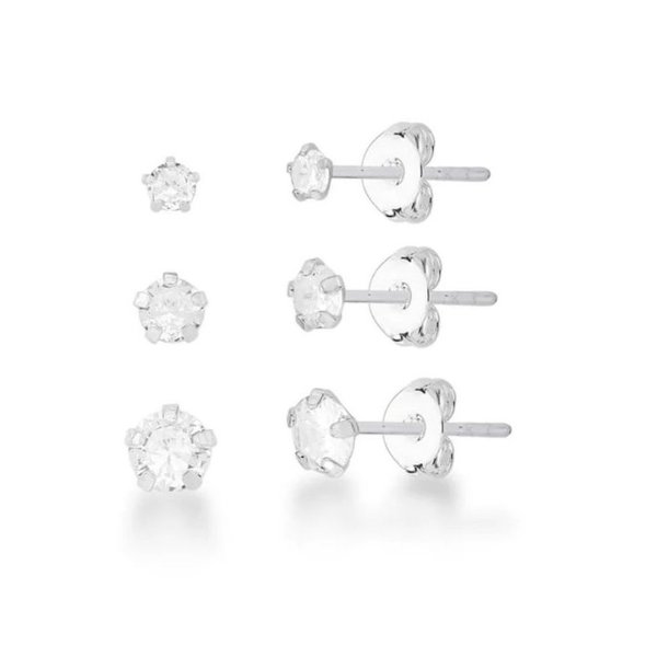 Trio De Brincos De Prata 925 Ponto de Luz