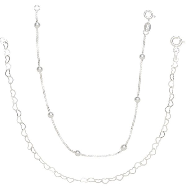 Kit Pulseiras de Prata 925 Coração e Bolinhas