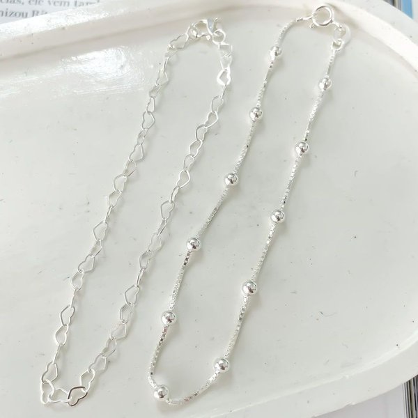 Kit Pulseiras de Prata 925 Coração e Bolinhas