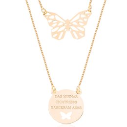 Imagem de Colar Escapulário Borboleta Banhado a Ouro 18K