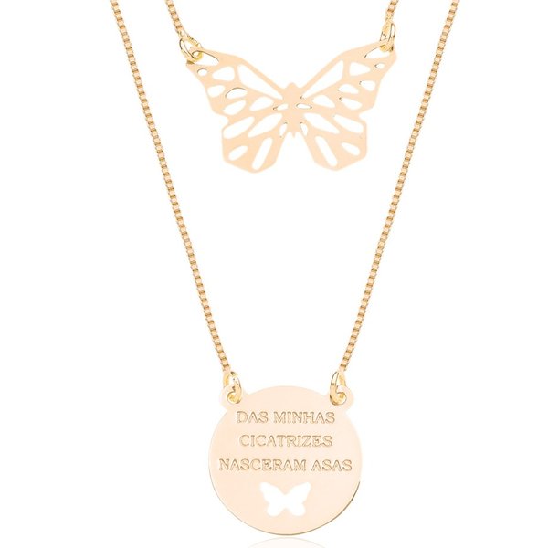 Colar Escapulário Borboleta Banhado a Ouro 18K