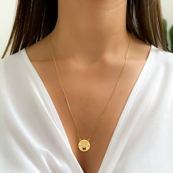 Colar Escapulário Borboleta Banhado a Ouro 18K