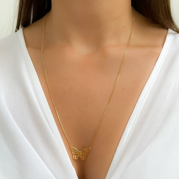 Colar Escapulário Borboleta Banhado a Ouro 18K
