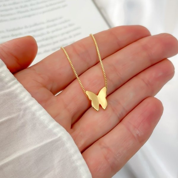 Colar Borboleta Origami Banhado a Ouro 18K