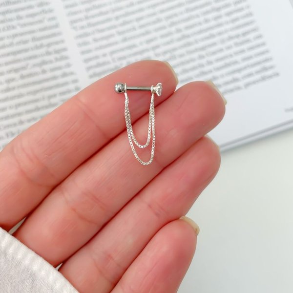 Piercing de Prata para Hélix Ponto de Luz e Corrente D