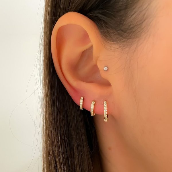 Trio de Argolas Cravejadas Click Banhadas a Ouro 18K