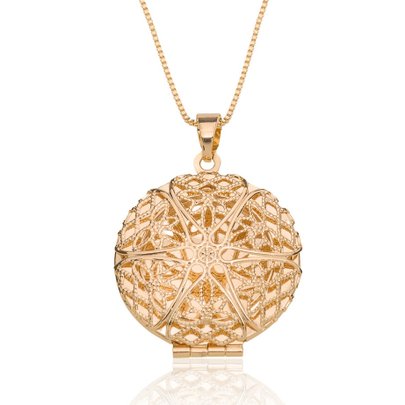 Colar Relicário Redondo Banhado a Ouro 18K