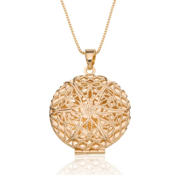 Colar Relicário Redondo Banhado a Ouro 18K