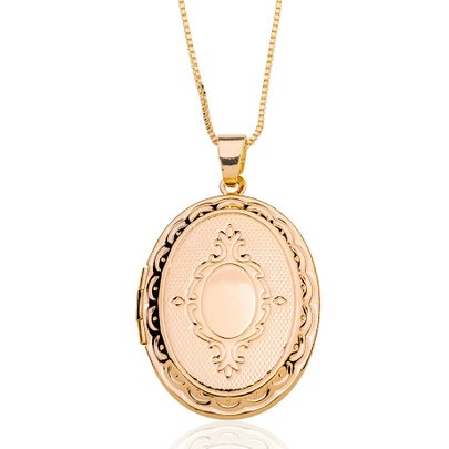 Colar Relicário Oval Banhado a Ouro 18K
