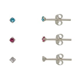 Imagem de Trio de Brincos com Zircônias Coloridas 2mm Prata 925